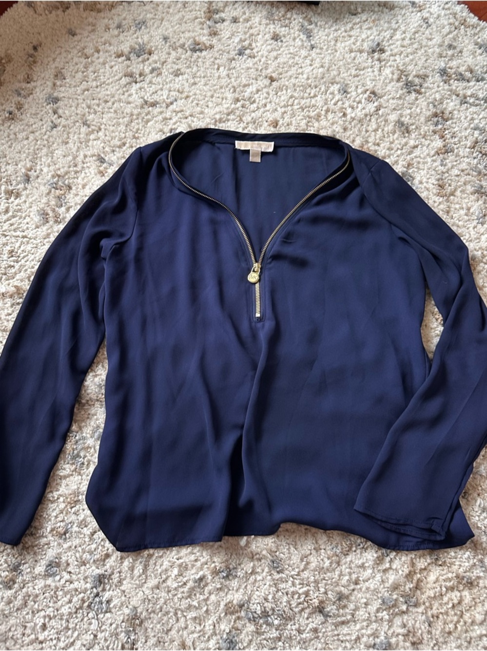 MICHAEL Michael Kors Navy Zip-Front Long-Sleeve Blouse